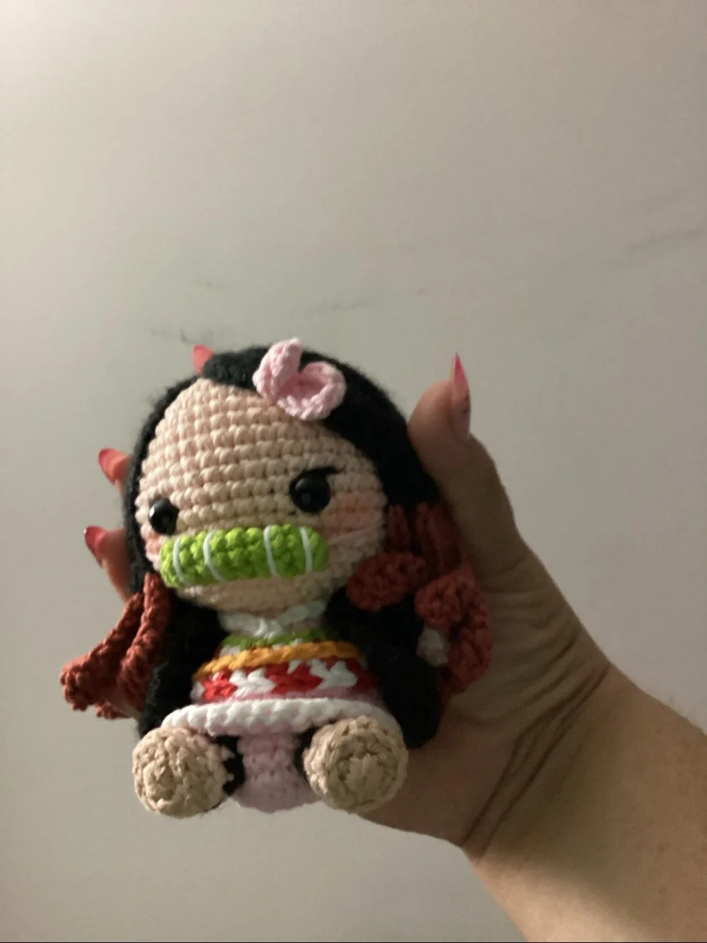 Nezuko Demon slayer Keychain with Pink Bow and Green Mouthpiece